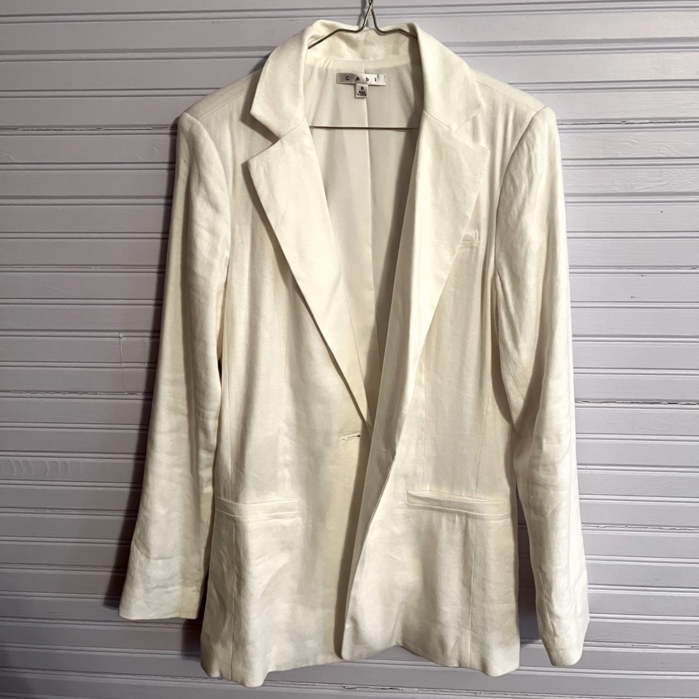 CAbi Women’s Linen One Button Blazer White Size 8